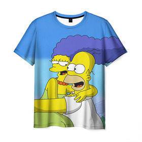 Мужская футболка 3D с принтом Гомер и Мардж , 100% полиэфир | прямой крой, круглый вырез горловины, длина до линии бедер | гомер