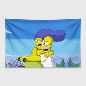 Флаг-баннер с принтом Гомер и Мардж , 100% полиэстер | размер 67 х 109 см, плотность ткани — 95 г/м2; по краям флага есть четыре люверса для крепления | гомер
