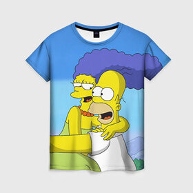Женская футболка 3D с принтом Гомер и Мардж , 100% полиэфир ( синтетическое хлопкоподобное полотно) | прямой крой, круглый вырез горловины, длина до линии бедер | гомер