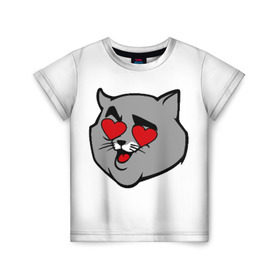Детская футболка 3D с принтом Влюбленный кот , 100% гипоаллергенный полиэфир | прямой крой, круглый вырез горловины, длина до линии бедер, чуть спущенное плечо, ткань немного тянется | Тематика изображения на принте: 14 февраля | валентин | кот | любовь | март
