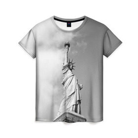 Женская футболка 3D с принтом Статуя Свободы , 100% полиэфир ( синтетическое хлопкоподобное полотно) | прямой крой, круглый вырез горловины, длина до линии бедер | америка | нью йорк | статуя свободы | сша | штаты
