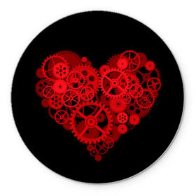 Коврик круглый с принтом Механическое сердце , резина и полиэстер | круглая форма, изображение наносится на всю лицевую часть | контраст | любовь | механическое | сердце | шестеренки
