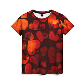 Женская футболка 3D с принтом Космические сердечки , 100% полиэфир ( синтетическое хлопкоподобное полотно) | прямой крой, круглый вырез горловины, длина до линии бедер | 14 февраля | день влюбленных | сердце
