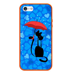 Чехол силиконовый для Телефон Apple iPhone 5/5S с принтом Под зонтом , Силикон | Область печати: задняя сторона чехла, без боковых панелей | дождь | кот | кошка | любовь | под зонтом | сердца