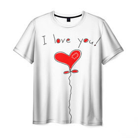 Мужская футболка 3D с принтом Я тебя люблю , 100% полиэфир | прямой крой, круглый вырез горловины, длина до линии бедер | воздушный | сердце | шар | я тебя люблю