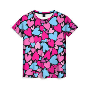Женская футболка 3D с принтом Сердца , 100% полиэфир ( синтетическое хлопкоподобное полотно) | прямой крой, круглый вырез горловины, длина до линии бедер | любовь | орнамент | сердца