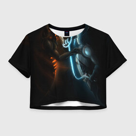 Женская футболка 3D укороченная с принтом Razor and shadow fiend , 100% полиэстер | круглая горловина, длина футболки до линии талии, рукава с отворотами | dota 2 | razor | shadow fiend | дота 2
