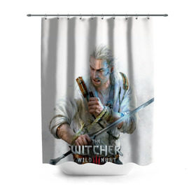 Штора 3D для ванной с принтом Witcher , 100% полиэстер | плотность материала — 100 г/м2. Стандартный размер — 146 см х 180 см. По верхнему краю — пластиковые люверсы для креплений. В комплекте 10 пластиковых колец | ведьмак