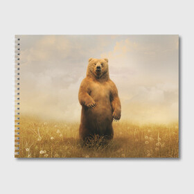 Альбом для рисования с принтом Медведь в поле , 100% бумага
 | матовая бумага, плотность 200 мг. | Тематика изображения на принте: bear | медведь | одуванчики | русский медведь в чистом русском поле мечта патриотаполе | сено