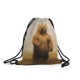 Рюкзак-мешок 3D с принтом Медведь в поле , 100% полиэстер | плотность ткани — 200 г/м2, размер — 35 х 45 см; лямки — толстые шнурки, застежка на шнуровке, без карманов и подкладки | Тематика изображения на принте: bear | медведь | одуванчики | русский медведь в чистом русском поле мечта патриотаполе | сено