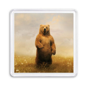 Магнит 55*55 с принтом Медведь в поле , Пластик | Размер: 65*65 мм; Размер печати: 55*55 мм | bear | медведь | одуванчики | русский медведь в чистом русском поле мечта патриотаполе | сено