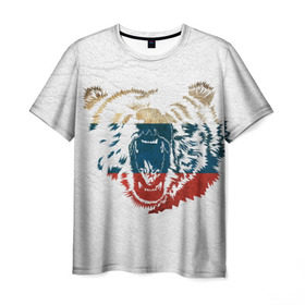Мужская футболка 3D с принтом Russian Bear , 100% полиэфир | прямой крой, круглый вырез горловины, длина до линии бедер | медведь | медведь с флагом россии одновременно. лучший выбор патриотаярусский | мишка | россия | флаг