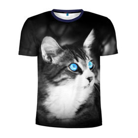 Мужская футболка 3D спортивная с принтом Кот , 100% полиэстер с улучшенными характеристиками | приталенный силуэт, круглая горловина, широкие плечи, сужается к линии бедра | Тематика изображения на принте: взгляд | глаза | голубые | кот