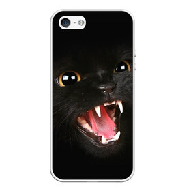 Чехол для iPhone 5/5S матовый с принтом Черный кот , Силикон | Область печати: задняя сторона чехла, без боковых панелей | глаза | клыки | хищник | черный кон