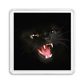 Магнит 55*55 с принтом Черный кот , Пластик | Размер: 65*65 мм; Размер печати: 55*55 мм | глаза | клыки | хищник | черный кон