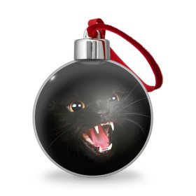 Ёлочный шар с принтом Черный кот , Пластик | Диаметр: 77 мм | Тематика изображения на принте: глаза | клыки | хищник | черный кон