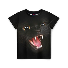 Детская футболка 3D с принтом Черный кот , 100% гипоаллергенный полиэфир | прямой крой, круглый вырез горловины, длина до линии бедер, чуть спущенное плечо, ткань немного тянется | глаза | клыки | хищник | черный кон