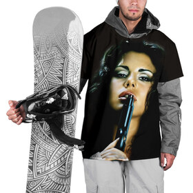 Накидка на куртку 3D с принтом Девушка с пистолетом , 100% полиэстер |  | брюнетка | девушка с пистолетом | красивая | модель