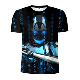 Мужская футболка 3D спортивная с принтом Киборг , 100% полиэстер с улучшенными характеристиками | приталенный силуэт, круглая горловина, широкие плечи, сужается к линии бедра | киборг | робот | цифры