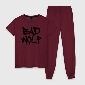 Женская пижама хлопок с принтом Bad Wolf , 100% хлопок | брюки и футболка прямого кроя, без карманов, на брюках мягкая резинка на поясе и по низу штанин | bad | doctor | tardis | tennant | who | wolf | доктор | кто | смит | тардис | теннант