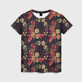 Женская футболка 3D с принтом Хохлома , 100% полиэфир ( синтетическое хлопкоподобное полотно) | прямой крой, круглый вырез горловины, длина до линии бедер | народные | прикольные | русские | украина | хохлома | цветы