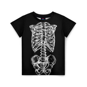 Детская футболка 3D с принтом Скелет , 100% гипоаллергенный полиэфир | прямой крой, круглый вырез горловины, длина до линии бедер, чуть спущенное плечо, ткань немного тянется | скелет