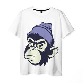 Мужская футболка 3D с принтом Обезьяна в шапке , 100% полиэфир | прямой крой, круглый вырез горловины, длина до линии бедер | мода | обезьяна | хипстер | шапка