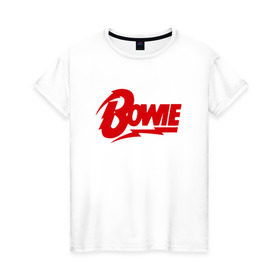 Женская футболка хлопок с принтом Bowie надпись , 100% хлопок | прямой крой, круглый вырез горловины, длина до линии бедер, слегка спущенное плечо | bowie | david | боуи | дэвид | музыкант | певец | рок