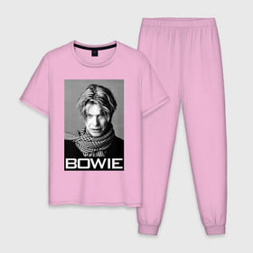 Мужская пижама хлопок с принтом Легендарный Боуи , 100% хлопок | брюки и футболка прямого кроя, без карманов, на брюках мягкая резинка на поясе и по низу штанин
 | bowie | david | боуи | дэвид | музыкант | певец | рок