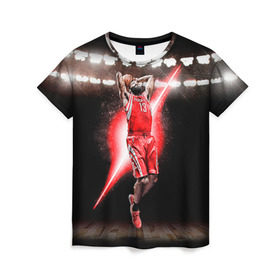Женская футболка 3D с принтом Бросок , 100% полиэфир ( синтетическое хлопкоподобное полотно) | прямой крой, круглый вырез горловины, длина до линии бедер | basketball | nba | баскет | баскетбол | баскетбольный | нба | спорт