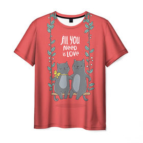 Мужская футболка 3D с принтом Кисули Love , 100% полиэфир | прямой крой, круглый вырез горловины, длина до линии бедер | 14 февраля | love | влюбленный | день святого валентина | котики | любовь | милый | романтика | сердце