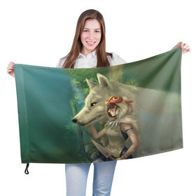 Флаг 3D с принтом Принцесса и волк , 100% полиэстер | плотность ткани — 95 г/м2, размер — 67 х 109 см. Принт наносится с одной стороны | волк | классика | лес | мононоке | фэнтези | хидео | хит