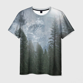Мужская футболка 3D с принтом лес , 100% полиэфир | прямой крой, круглый вырез горловины, длина до линии бедер | Тематика изображения на принте: лес | мгла | мрачность | темнота | туман