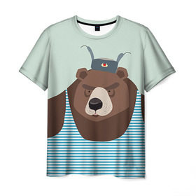 Мужская футболка 3D с принтом Русский медведь , 100% полиэфир | прямой крой, круглый вырез горловины, длина до линии бедер | Тематика изображения на принте: 23 февраля | армия | медведь | мишка | подарок парню | россия | рф | солдат | флот | я русский
