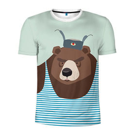Мужская футболка 3D спортивная с принтом Русский медведь , 100% полиэстер с улучшенными характеристиками | приталенный силуэт, круглая горловина, широкие плечи, сужается к линии бедра | 23 февраля | армия | медведь | мишка | подарок парню | россия | рф | солдат | флот | я русский