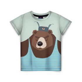 Детская футболка 3D с принтом Русский медведь , 100% гипоаллергенный полиэфир | прямой крой, круглый вырез горловины, длина до линии бедер, чуть спущенное плечо, ткань немного тянется | 23 февраля | армия | медведь | мишка | подарок парню | россия | рф | солдат | флот | я русский