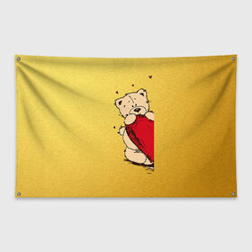 Флаг-баннер с принтом Медведи б , 100% полиэстер | размер 67 х 109 см, плотность ткани — 95 г/м2; по краям флага есть четыре люверса для крепления | 14 февраля | heart | love | влюбленные | день святого валентина | лав | любовь | пара | подарок | сердечки | сердце