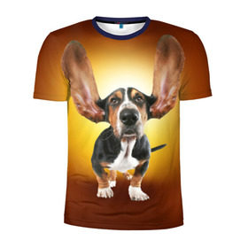 Мужская футболка 3D спортивная с принтом Бассетхаунд , 100% полиэстер с улучшенными характеристиками | приталенный силуэт, круглая горловина, широкие плечи, сужается к линии бедра | бассетхаунд | ветер | музыка | наушники | собака | уши