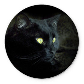 Коврик круглый с принтом Черный , резина и полиэстер | круглая форма, изображение наносится на всю лицевую часть | домашняя | животное | кот | котэ | кошка | черный
