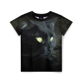 Детская футболка 3D с принтом Черный , 100% гипоаллергенный полиэфир | прямой крой, круглый вырез горловины, длина до линии бедер, чуть спущенное плечо, ткань немного тянется | домашняя | животное | кот | котэ | кошка | черный