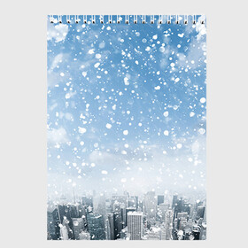Скетчбук с принтом Снежный город , 100% бумага
 | 48 листов, плотность листов — 100 г/м2, плотность картонной обложки — 250 г/м2. Листы скреплены сверху удобной пружинной спиралью | город | зима | природа | снег | снегопад