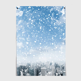 Постер с принтом Снежный город , 100% бумага
 | бумага, плотность 150 мг. Матовая, но за счет высокого коэффициента гладкости имеет небольшой блеск и дает на свету блики, но в отличии от глянцевой бумаги не покрыта лаком | Тематика изображения на принте: город | зима | природа | снег | снегопад