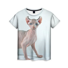 Женская футболка 3D с принтом Сфинкс , 100% полиэфир ( синтетическое хлопкоподобное полотно) | прямой крой, круглый вырез горловины, длина до линии бедер | домашняя | животное | кот | котэ | кошка | сфинкс