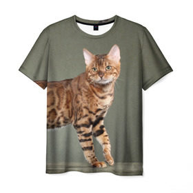 Мужская футболка 3D с принтом Бенгальский кот , 100% полиэфир | прямой крой, круглый вырез горловины, длина до линии бедер | Тематика изображения на принте: бенгальский | домашняя | животное | кот | котэ | кошка