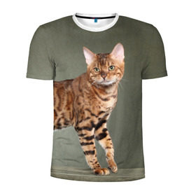 Мужская футболка 3D спортивная с принтом Бенгальский кот , 100% полиэстер с улучшенными характеристиками | приталенный силуэт, круглая горловина, широкие плечи, сужается к линии бедра | Тематика изображения на принте: бенгальский | домашняя | животное | кот | котэ | кошка