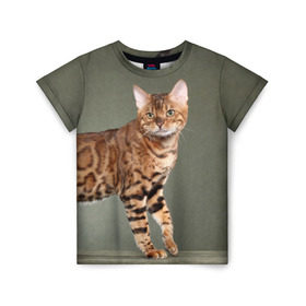 Детская футболка 3D с принтом Бенгальский кот , 100% гипоаллергенный полиэфир | прямой крой, круглый вырез горловины, длина до линии бедер, чуть спущенное плечо, ткань немного тянется | бенгальский | домашняя | животное | кот | котэ | кошка