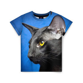 Детская футболка 3D с принтом Черный кот , 100% гипоаллергенный полиэфир | прямой крой, круглый вырез горловины, длина до линии бедер, чуть спущенное плечо, ткань немного тянется | домашняя | животное | кот | котэ | кошка | черный