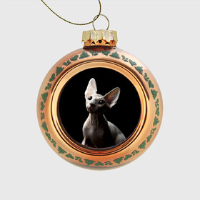 Стеклянный ёлочный шар с принтом Сфинкс , Стекло | Диаметр: 80 мм | домашняя | животное | кот | котэ | кошка | сфинкс