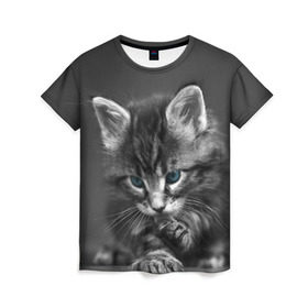 Женская футболка 3D с принтом Котенок , 100% полиэфир ( синтетическое хлопкоподобное полотно) | прямой крой, круглый вырез горловины, длина до линии бедер | домашняя | животное | кот | котэ | кошка
