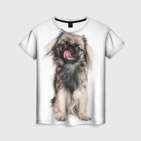 Женская футболка 3D с принтом Щенок , 100% полиэфир ( синтетическое хлопкоподобное полотно) | прямой крой, круглый вырез горловины, длина до линии бедер | животное | порода | собака | щенок